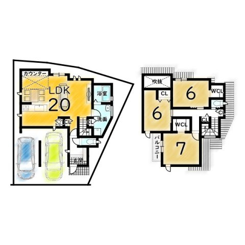 安倉北１丁目　建築条件付き土地の土地図＋建物プラン例
