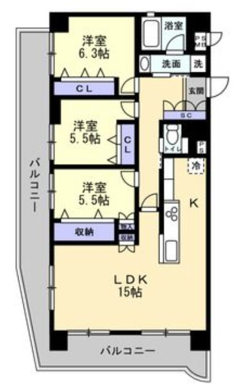 ライオンズマンション高宮南の居間・リビング|家具を配置しやすいリビング。
リビングは1番長く居るお部屋だから、使いやすいことが何より大切☆
