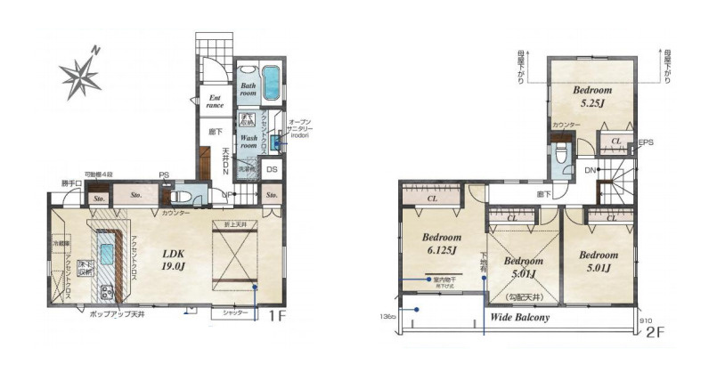 北本市東間7丁目　新築一戸建て　ブルーミングガーデン　05の間取り|【全6棟・5号棟】北本市東間7丁目　新築一戸建て　ブルーミングガーデン　05・3LDK・土地面積135.64m2・建物面積103.71m2
