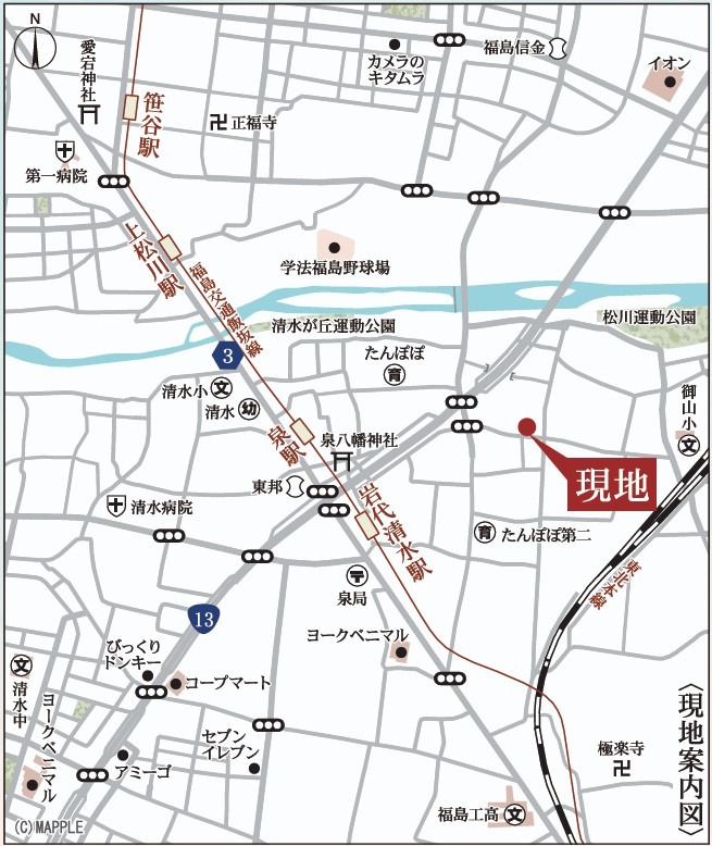 新築戸建・新築建売　福島市泉長滝　御山小・清水中の地図