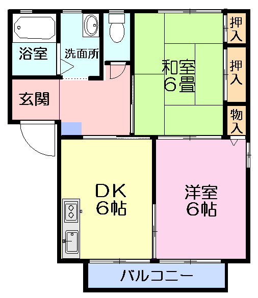 ベルテ伊藤D棟の間取り|バルコニー付きの2DKです。