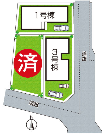 1(土)2(日)現地説明会！◆八尾市刑部　第1期　新築一戸建ての区画図|全３区画