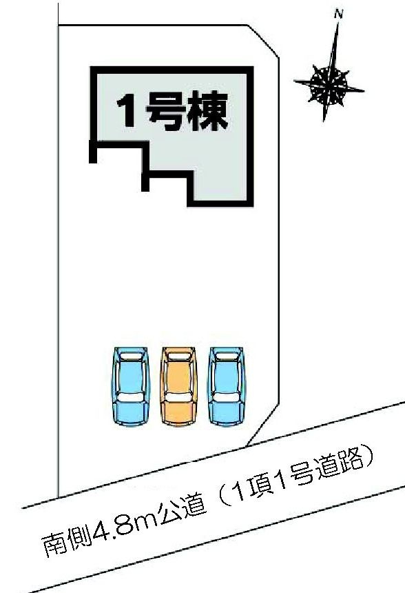第3榛東村新井　新築戸建　1号棟の区画図|駐車場3台ご用意しています！来客時も重宝します♪
並列駐車なので、車の出し入れもしやすいですよ！