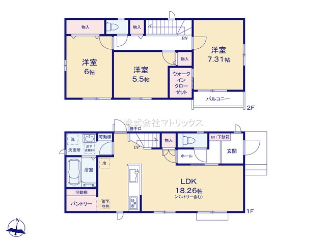 練馬区大泉学園町8丁目　土地42坪超　長期優良住宅　全2棟の間取り|B号棟　3LDK+WIC　土地面積140.36ｍ2　建物面積91.81ｍ2