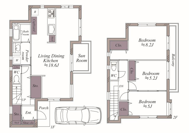 【間取り】 | 茅ヶ崎南5丁目 中古戸建 | 建物面積97.91㎡×3LDK×2階建てのゆとりある間取り。
リビングは広々18.6帖！