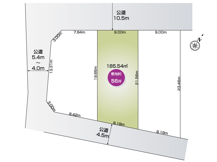 行田市佐間１丁目　３区画　２号地　土地56坪