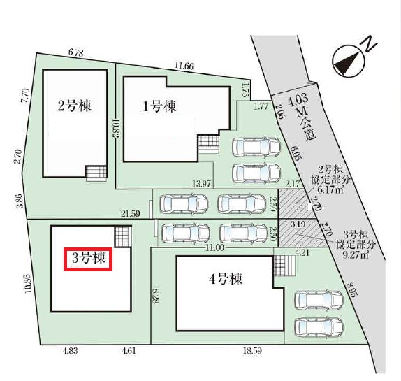 入間市小谷田2丁目・全4棟　新築一戸建　3号棟の区画図|【全4棟・3号棟】
縦列駐車2台可能です。