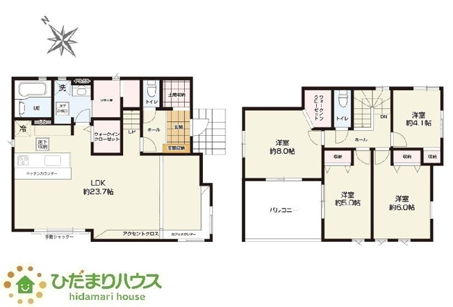 【間取り】 | ひたちなか市稲田1期　新築戸建 | 23.7帖の広々としたLDKが魅力！