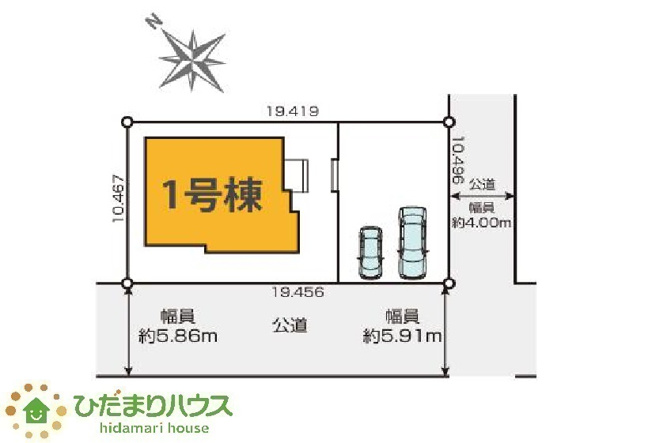 【区画図】 | ひたちなか市稲田1期　新築戸建 | 角地なので開放的で陽当たり良好。