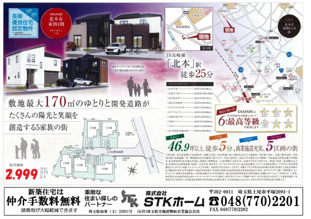 仲介手数料無料　北本市東間８丁目28　新築戸建　全５棟の地図