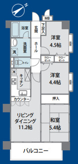 【間取り】 | ワイズユウラク幕張パテラ | 2098万円　3LDK　専有面積58.16㎡　バルコニー面積7.12㎡