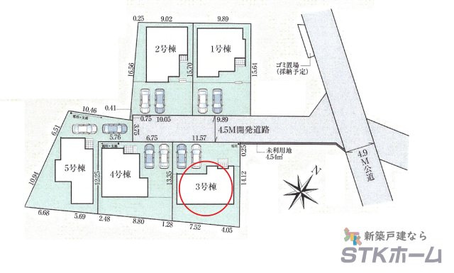 仲介手数料無料　北本市東間８丁目28　新築戸建　全５棟の区画図