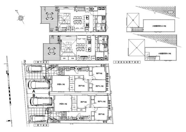 【土地図＋建物プラン例】 | 世田谷区宮坂３丁目　建築条件付き売地　B区画 | B区画1LDK+2S+小屋裏収納　建築面積119.24ｍ2　