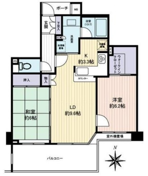 オーベル徳殿公園の間取り|オーベル徳殿公園：南向きにつき陽当り良好！全居室収納・窓が付いた２ＬＤＫリフォーム物件は全居室収納６帖以上の暮らしやすいお部屋となっております！