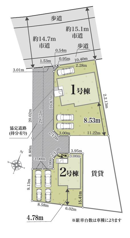 潮来市日の出5丁目　新築戸建　1号棟の区画図