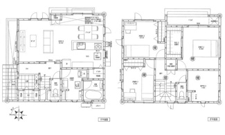 【間取り】 | 東広島市八本松東3丁目（全2区画）No2 | 18.0畳の広々としたLDKを中心に、パントリーや土間収納、ウォークインクローゼットなど、各所に豊富な収納を配置。家事動線に配慮した水回り集約型の間取りで、4.5畳の納戸はテレワークにも活用可能です。