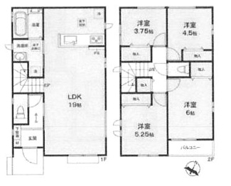 【間取り】 | 座間市立野台2丁目 C号棟 | 4LDK　都市ガス　掃き出し窓シャッター付　スマートキー　南向きバルコニー　浴室乾燥機+窓　全居室収納　LDK19帖