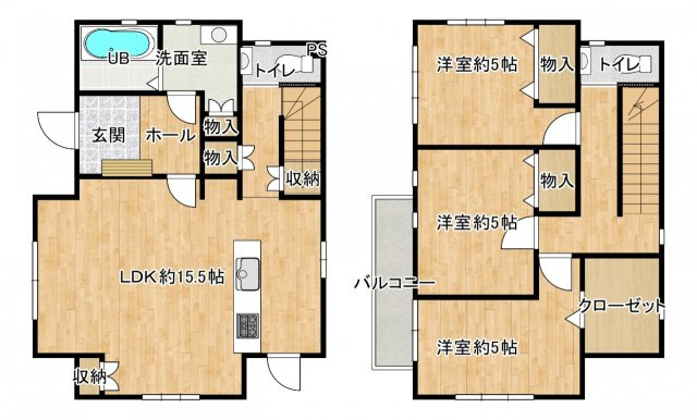 【間取り】 | 焼津市五ヶ堀之内　中古戸建 | 使い勝手の良い3LDK♪お子様の成長に合わせて使うお部屋を選べます♪