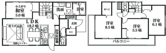 《仲介手数料無料》川越市岸町２丁目34-8新築一戸建てフェリシティーの間取り