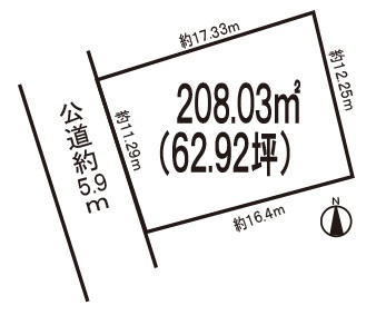 小牧市大字池之内　売地の土地図|敷地ゆとりの62.92坪。間口11.29ｍ