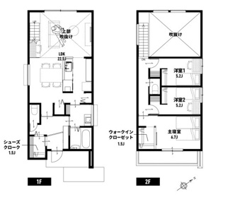 【間取り】 | 城陽市久世南垣内5号地　新築戸建 | ダークトーンの外壁に木目のアクセントを効かせた外観。落ち着きと上質さを備え、帰るたびに気分が高まる大人のホテルライクな佇まい