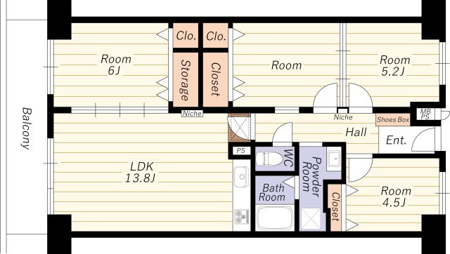 【間取り】 | ファミールハイツ北大阪１号棟 | 上層階・南向き陽当り通風眺望良好・室内リフォーム履歴有・4LDK