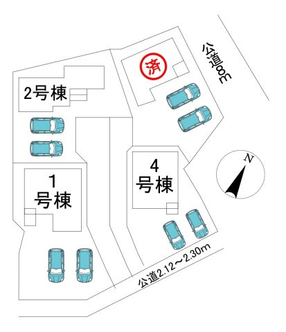 【同施工物件ご案内可能】知多市岡田開戸　全4棟の区画図|全体区画数｜全4棟
◆駐車2台可能！(但し、車種による)
◎まずは、お気軽にお問い合わせください。現地を案内しながら周辺環境も見て頂けます。
