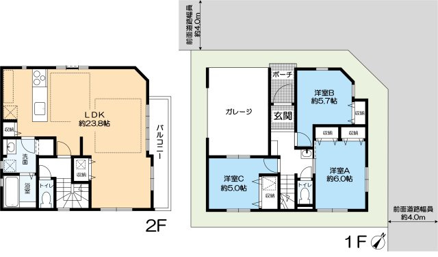 豊中市上野東１丁目　新築戸建住宅の間取り|３LDKの110.85㎡の2階建てです。