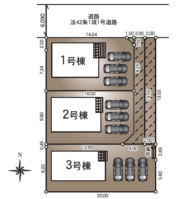 新築戸建　長野市稲里一丁目　全3棟の区画図