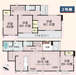 【間取り】 | 【仲介手数料無料！！】川崎市麻生区王禅寺西4丁目　新築戸建て（全2棟）2号棟　6990万円 | 2号棟　4LDK車庫並列3台　建物面積：102.88㎡