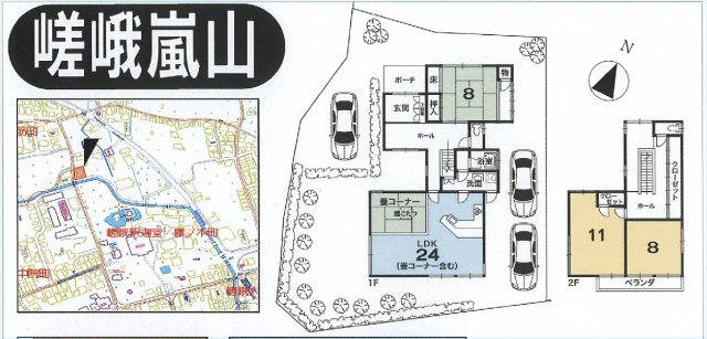 嵯峨釈迦堂藤ノ木町｜土地約93坪のゆとりある邸宅｜二方道路｜中古戸建の間取り|土地約308㎡（約93坪）のゆとりある敷地に建つ中古戸建です。約24帖の広々としたLDKに畳コーナーを備えたゆとりある間取りで、ご家族でゆったりとお過ごしいただけます。