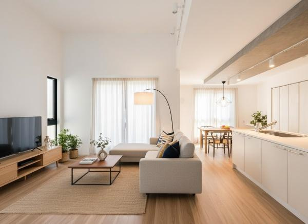 横浜市神奈川区西寺尾３丁目の新築一戸建の居間・リビング|自慢したくなるリビング！
形も良く家具の配置にも困りません。
※家具等はＣＧでの参考レイアウトです。