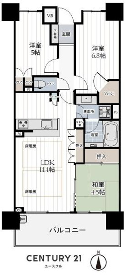 【間取り】 | パークシティ堺東タワーズブライト | 専有面積:68.07平米　バルコニー面積:11.49平米　間取り:3LDK！