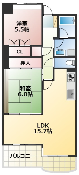 熊本市中央区小沢町の賃貸マンションの間取り
