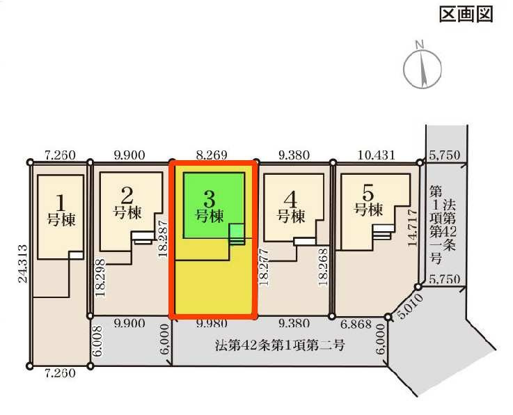 新築　高崎市新町第８　Livele Garden.S　3号棟の区画図|3号棟　区画図　南側接道幅員約5ｍ
