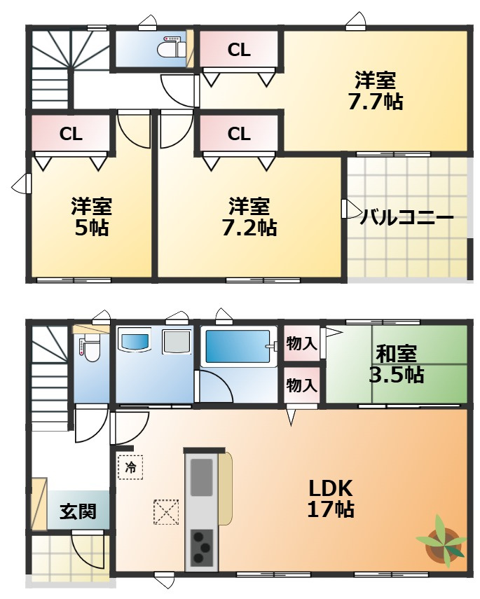 CRADLEGARDEN宇都宮市野沢町第6の間取り|南向きで陽当たりの良い間取りです