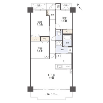 ヴェルシャトー沖野上の間取り|3LDK 1,800万円(税込)　2026年3月リノベーション済みです。リビングの隣の洋室のスライド扉が解放でき、広々リビングになります。