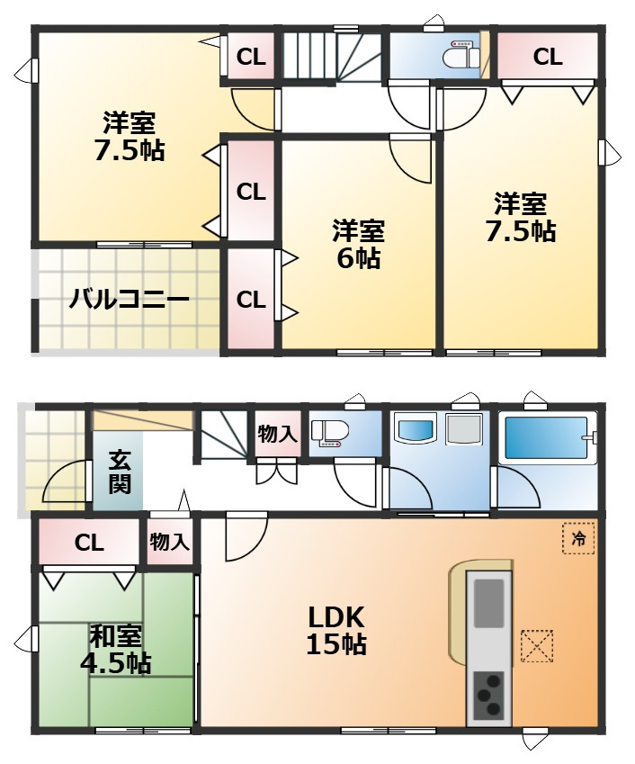 CRADLEGARDEN宇都宮市野沢町第6の間取り|南向きで陽当たりの良い間取りです