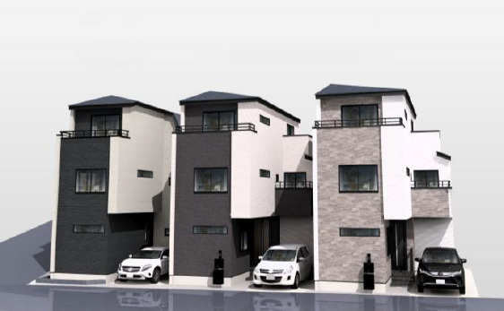 中野区白鷺1丁目　高品質デザイン邸宅　角地含む全3棟の外観パース