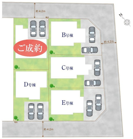 川越市中台元町全5棟　新築戸建　ハートフルタウンの区画図