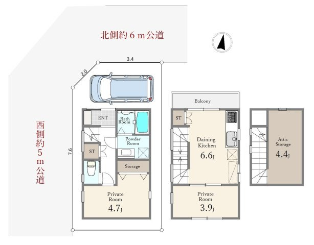 練馬区田柄5丁目の間取り|西側約5ｍ公道×北側約6ｍ公道に面する
角地の整形地
～光と風を享受する心地よい立地～