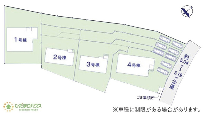 【区画図】 | つくば市要4期　新築戸建　3号棟 | カースペースは2台分確保!(^^)!
（3号棟）