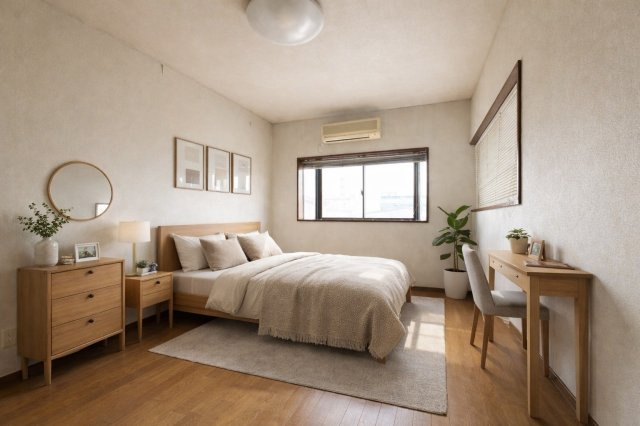 横大路六反畑の洋室|【洋室】
ベッドをゆったり置ける広さのある落ち着いた洋室です。
※本画像の家具・インテリアはCG合成です。実際とは異なります。

室内（2026年3月）撮影