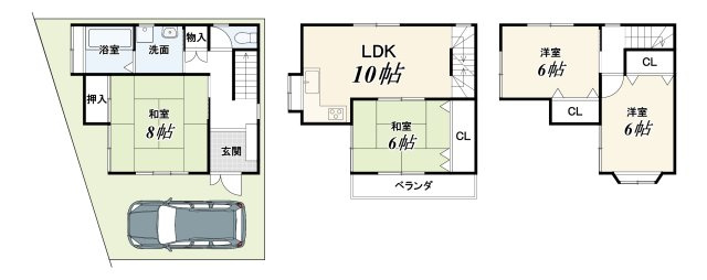 横大路六反畑の間取り|1280万円、4LDK、土地面積68.06m2、建物面積89.1m2 