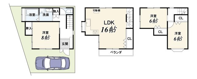 横大路六反畑の間取り|■リフォームプラン：2380万円
水回り一式新調・全室クロス貼替・床貼替・建具交換・可動棚新調・間取り（和室→リビング）