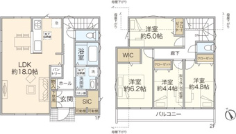 1号棟の間取りです。
玄関横にはシューズインクローゼットが付いています。