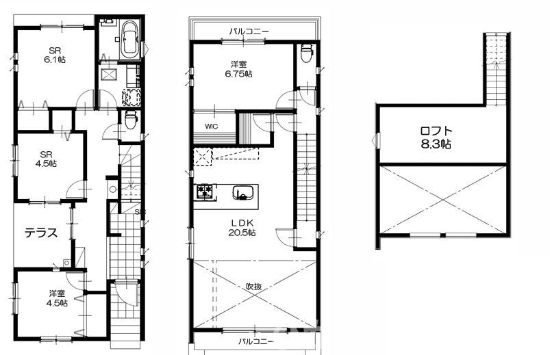 茅ケ崎市美住町　新築戸建　全2棟の間取り|南向き　２LDK+2S