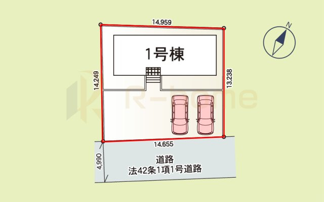稲敷郡阿見町上長第1　新築戸建て　1号棟の区画図|大きなお買い物だからこそ、メリット・デメリットを伝えさせて頂きます。
R-homeにお任せください♪