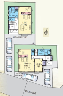 【区画図】 | 【仲介手数料無料！！】川崎市麻生区上麻生7丁目　新築戸建て（全2棟）A号棟　4590万円 | 全棟車庫2台