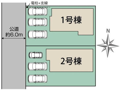 【区画図】 | 焼津市石津　新築戸建　2号棟 | ３台駐車可能！ゆったりスペースで駐車も楽ちん♪